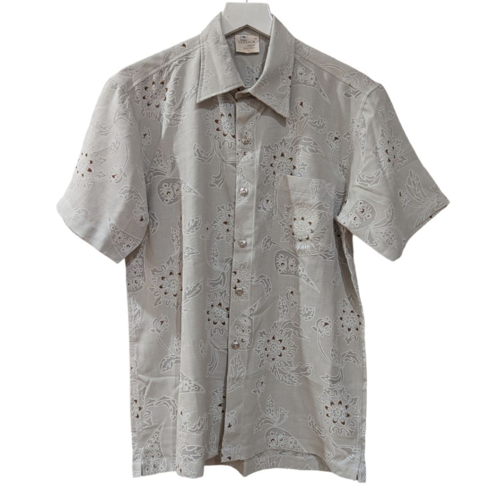 VERSACE DOLM Italy Color Linen Casual Short Sleeve Button Down Shirt Men's S